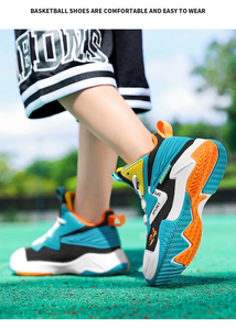 Chaussures de basket-ball pour enfants haut haut dentelle garçon baskets petit enfant grand enfant tissu extensible maille mi-haut bottes de Sport automne - Product Image 4