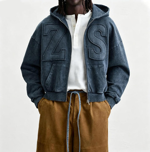 Felpa con <span class=keywords><strong>Cappuccio</strong></span> Personalizzata da Uomo in Cotone 100% con Effetto Acid Wash e Patch Ricamate, Vestibilità Oversize, Stampa Digitale - Product Image 5