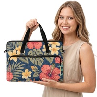 Sac pour ordinateur portable matelassé personnalisé à motif floral tropical insulaire pour ordinateur de 14 à 16 pouces avec poignées et bandoulière