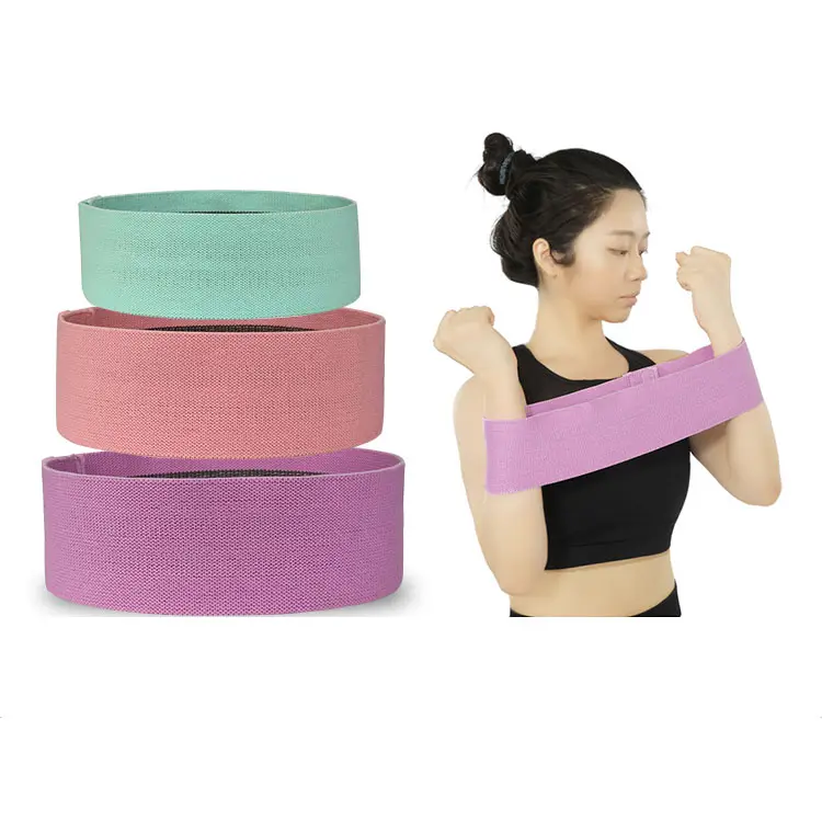 Strip Elastic Fitness Resistance Bands Webbing Recycled Polyester Fabric with Rubber Custom Logo Printing on Polyester Nylon