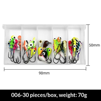 Kit de 30 leurres de pêche sur glace phosphorescents, 5 styles, 1,3-1,8g, hameçons à tête plombée en boîte, pour la pêche en eau douce en hiver (perche, crappie)