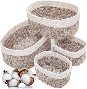 Juego de Cestas de Almacenamiento de Cuerda de Algodón, 3 Piezas, Cestas Tejidas Encajables, Color Blanco Natural y Marrón, Asas de Cuero Sintético, Organizador de Juguetes para Guardería - Product Image 5