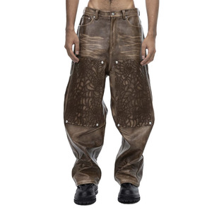 Pantalones de Cuero para Hombre con Diseño de Telaraña, Pantalones de Cuero Sintético Personalizados con Bordado, Pantalones de Motociclista - Product Image 3