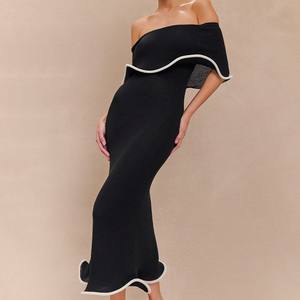 <span class=keywords><strong>Robe</strong></span> Longue de Soirée Midi <span class=keywords><strong>Noire</strong></span> Décontractée, Volantée, Épaules Dénudées, <span class=keywords><strong>Bustier</strong></span> Sans Bretelles, Élégante pour Femme - Product Image 2