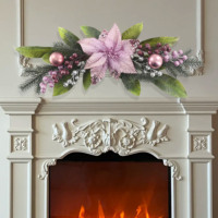 Guirlande de Noël avec fleurs de poinsettia violettes, verdure de pin et ornements de baies, 45 cm, pour décoration de porte d'entrée, vente en gros