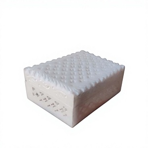 Boîtes de haute qualité de la marque MMH, faites à la main, imitation antique, marbre floral incrusté, design naturel blanc, forme rectangulaire sculptée à la main - Product Image 1