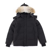 Parka de luxe personnalisée pour homme avec capuche en fourrure de loup, respirante, fermeture éclair, manteau d'hiver style décontracté, traitement enduit, sac anti-poussière canadien