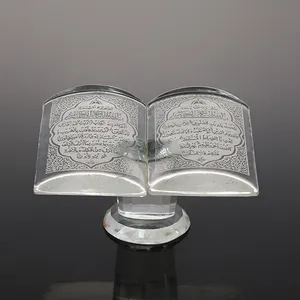 Cj-venta de fábrica, libro musulmán del Corán, regalo de recuerdo, decoración, Biblia Cristiana de cristal con Base de vidrio