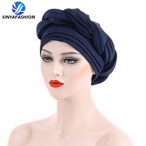Sinya dernier <span class=keywords><strong>Aso</strong></span> <span class=keywords><strong>Oke</strong></span> Auto <span class=keywords><strong>Gele</strong></span> Headtie femmes Turban casquette tresses musulman tête écharpe Bonnet coton dames tête enveloppes Turbante - Product Image 5