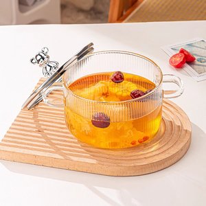 Olla de vidrio resistente al calor de acero de borosilicato alto de osito, diseño estampado Vertical de doble asa para sopa o uso doméstico - Product Image 4