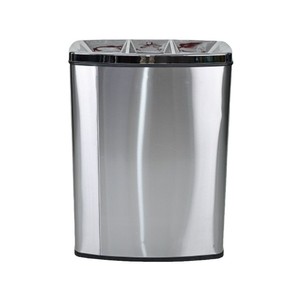 Cubo de Basura de Acero Inoxidable con Tres Compartimentos, 1040x360x680mm, Cubo Interior Extraíble, Contenedor de Reciclaje para Interiores - Product Image 4