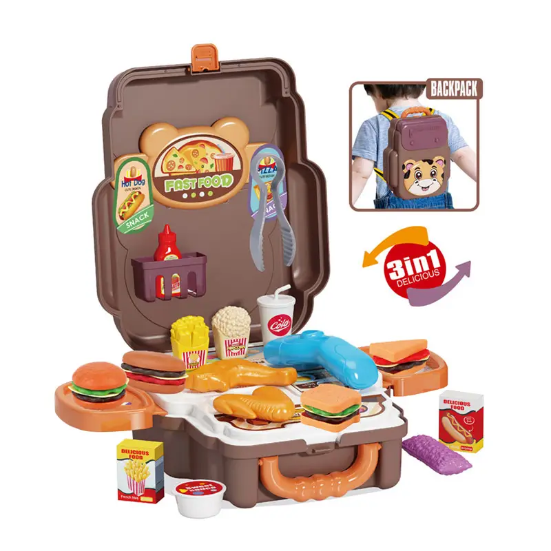 EPT 3 In 1 Portable Cooking Kitchen Toys Play Fast Food Burger Plastic Hot wholesale Toy Pretend Play Food Sets For Kids Kitchen