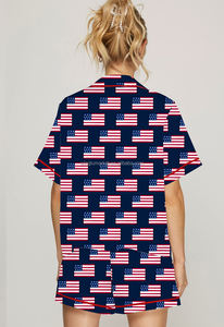 Summer <strong>Patriotic</strong> Independence Day American Flag Print <strong>Short</strong> Sleeve Shirt <strong>Shorts</strong> Two Piece Pajama Set Women - Product Image 6