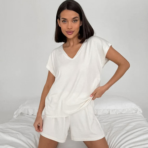 Ensemble pyjama deux pièces pour femmes SMOOTH, <span class=keywords><strong>été</strong></span>, ample, confortable, tricot fin, manches courtes, shorts - Nouveauté - Product Image 4