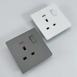 Foshan Electronics Interruptor de luz de pared con botón pulsador de 3 vías, enchufe eléctrico estándar gris del Reino Unido para interiores y hogares