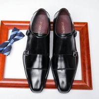 Chaussures habillées italiennes en cuir véritable pour hommes, bout carré, design d'affaires, fermeture à enfiler, semelle souple, hauteur confortable, augmentant