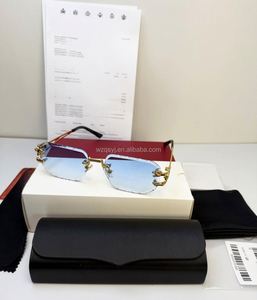 Gafas de Sol de Diseñador Sin Montura con Logotipo, con Estuche, Unisex, Corte de Diamante, UV400, Gafas de Sol de Lujo - Product Image 5