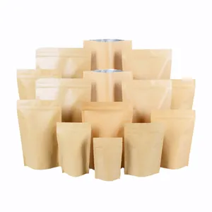 Custom Doypack Stand Up Zipper Brown Kraft Paper Resealable Ziplock Coffee Food Snack Storage Packaging Pouches Bag With Window