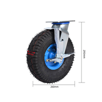 Roue pneumatique gonflable de 10 pouces 260 mm, roues de chariot, roulettes industrielles avec plaque / frein