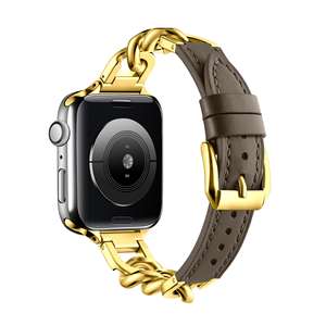 Correa de Pulsera de Cuero Genuino con Cadena de Metal y Acero Inoxidable para Apple Watch Band 38 40 41 42 <span class=keywords><strong>44</strong></span> 45 49 <span class=keywords><strong>Mm</strong></span> <span class=keywords><strong>Iwatch</strong></span> Ultra 2 <span class=keywords><strong>Se</strong></span> 9 8 7 - Product Image 4