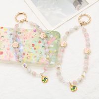 Chaîne de téléphone anti-perte en perles de verre, motifs Patte de chat et personnages animés, pierre naturelle, rose girly, breloque de téléphone, accessoire universel pour