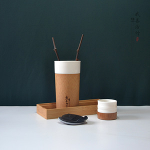 Bamboo And White Porcelain Tea Set Mugs With Lid For Tea Coffee Gift Use 0.25L Chongqing Origin Solid Pattern Open Design - Product Image 3