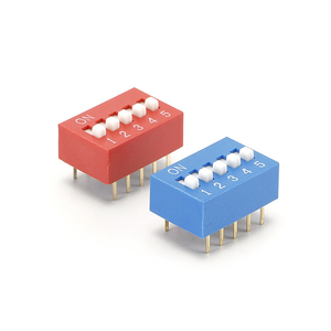Interrupteur à levier <span class=keywords><strong>Eker</strong></span> DS-05 de couleur rouge à 5 positions SPST avec bornes plaquées or en bronze phosphoreux et terminaison à trou traversant - Product Image 3