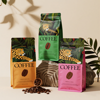 Sachet refermable à fond plat personnalisé pour café, avec fermeture éclair, réutilisable, en aluminium, pour emballage alimentaire, avec soufflet latéral et valve à fermeture à glissière