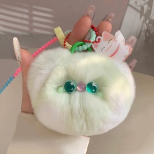 Mignon petit chat chaton en peluche véritable Rex lapin fourrure porte-clés sac à dos pendentif Pom Pom porte-clés sac à main breloque voiture porte-clés cadeaux - Product Image 4