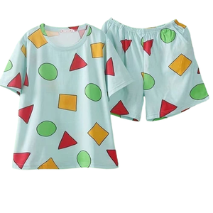 <span class=keywords><strong>Pigiama</strong></span> Estivo in Spugna a Maniche Corte e <span class=keywords><strong>Pantaloncini</strong></span>, Set 2 Pezzi Donna/<span class=keywords><strong>Uomo</strong></span>, Fantasia Geometrica, 100% Poliestere, per Adulti Donna - Product Image 1