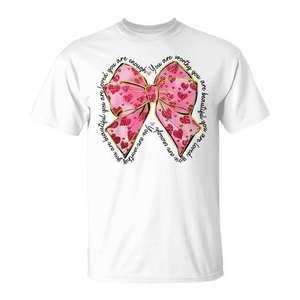 T-shirt rose mignon avec nœuds coquette et cœurs pour filles - Promotion Saint-Valentin - Product Image 1