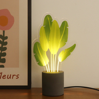 Lampe en béton en forme de cactus, lumière LED USB, impression UV, lumière de nuit en acrylique, blanc chaud avec base en ciment