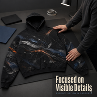 Sweat à capuche noir Original Moss Utility Patch, style streetwear avec appliqué abstrait, pull-over respirant 100 % polyester pour le printemps