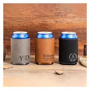 Refroidisseur de canettes de bière en similicuir PU 12 oz avec logo personnalisé, gravable au laser, cadeaux pour hommes - Product Image 1