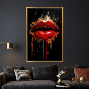 Red Lips Canvas Art Print: Glam Dripping <b>Gold</b> Wall Decor,<b>GOLD</b> <b>FRAMED</b> CANVAS - Product Image 3