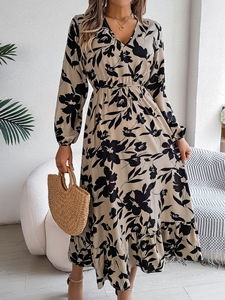 Abito casual a fiori con vita regolabile, maniche lunghe e volant, <span class=keywords><strong>abbigliamento</strong></span> femminile per il commercio estero - Product Image 6