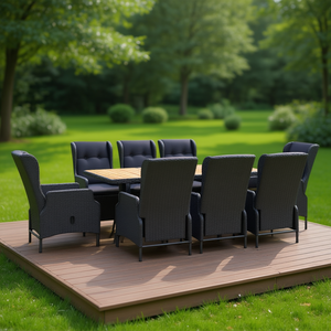 Ensemble de salle à manger d'extérieur gris foncé 8 places, table en rotin et teck, mobilier de jardin contemporain résistant aux intempéries - Product Image 2