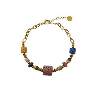 Fashion <b>Beaded</b> <b>Bracelet</b> 316L Stainless Steel PVD <b>Gold</b> Plating Sustainable Resistant Multi Color Cube Beads - Product Image 1