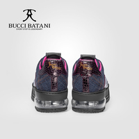 Chaussures décontractées pour hommes BUCCI BATANI, respirantes, avec logo embossé, en cuir rouge et tissu Scabal, à lacets, bout en caoutchouc XL