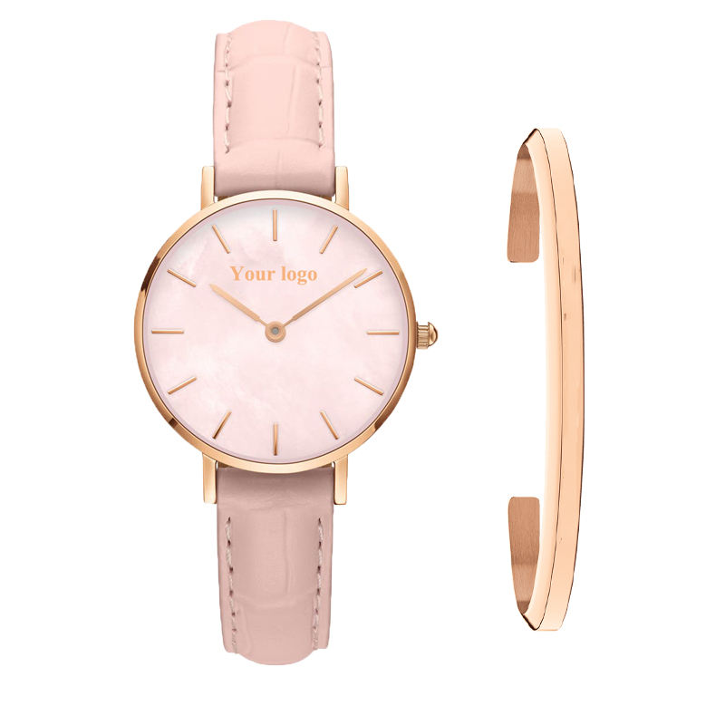 Pink round Leather watch