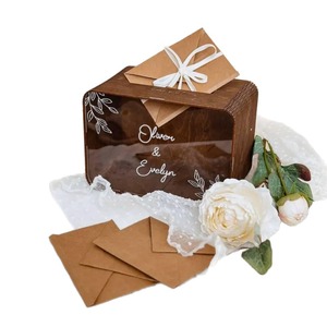 Wooden Acrylic <b>Wedding</b> Card Box With Transparent Front Personalized For <b>Wedding</b> Engagement Party Decor 23x16x13.5cm - Product Image 5