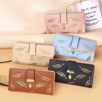 Harga pabrik dompet wanita dompet panjang daun berongga untuk Gadis wanita uang koin saku pemegang kartu tas genggam ponsel wanita