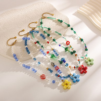 Collier DIY perlé en acier inoxydable inaltérable avec breloque fleur champignon en pierre naturelle
