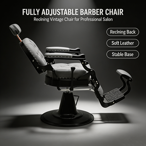 Fauteuil de Barbier Vintage Robuste Inclinable Pivotant à 360° Hydraulique en Cuir PU, Capacité 700 lbs, Équipement de Salon de Coiffure - Product Image 1