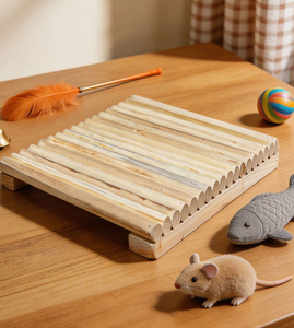 Natural Wooden <b>Cat</b> Scratcher Bed Slatted <b>Cat</b> Lounge Furniture Indoor Pet Rest <b>Platform</b> - Product Image 6