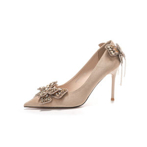 9888H-099 Escarpins à bout pointu et talon aiguille avec nœud en strass, chaussures de mariage et de soirée, talon haut 3-5 cm, tendance mode - Product Image 5