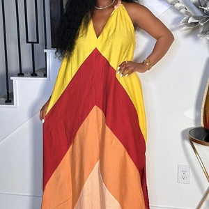 Vestidos de Verano Holgados sin Mangas con Cuello en V y Combinación de Colores para Mujer - Product Image 3