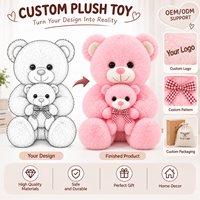 Ours en peluche rose, grande et petite taille, maman et bébé, avec nœud à carreaux, vente en gros directe d'usine, pour cadeau de Saint-Valentin
