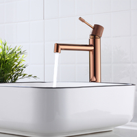 Robinet de lavabo moderne en laiton brossé or rose, mitigeur eau chaude/froide, monotrou, corps en laiton, cartouche céramique 5