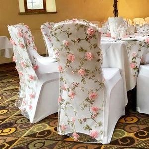 Nueva moda bordado Organza silla sombrero contraportada boda decoración Floral silla contraportada - Product Image 1